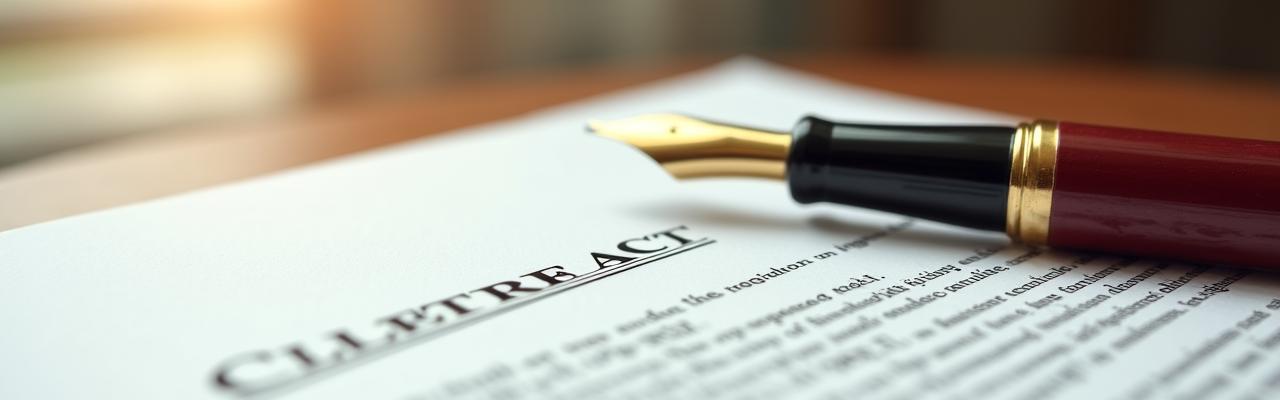 Refined legal documents and fountain pen on a mahogany desk